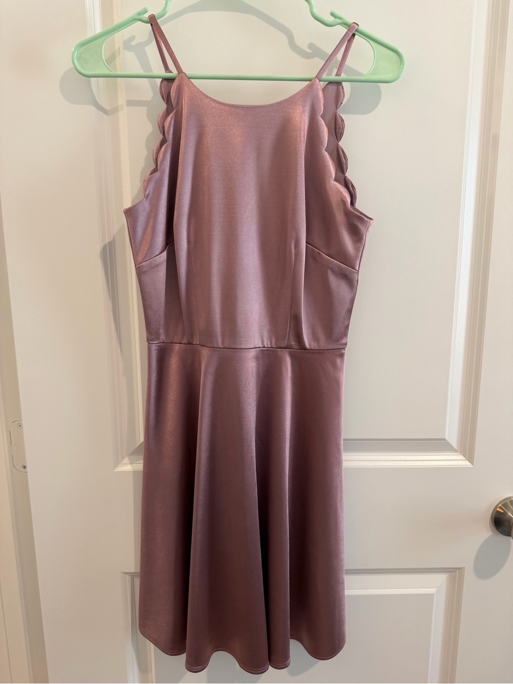 Mauve Pink Satin Mini Dress with Scalloped Detail